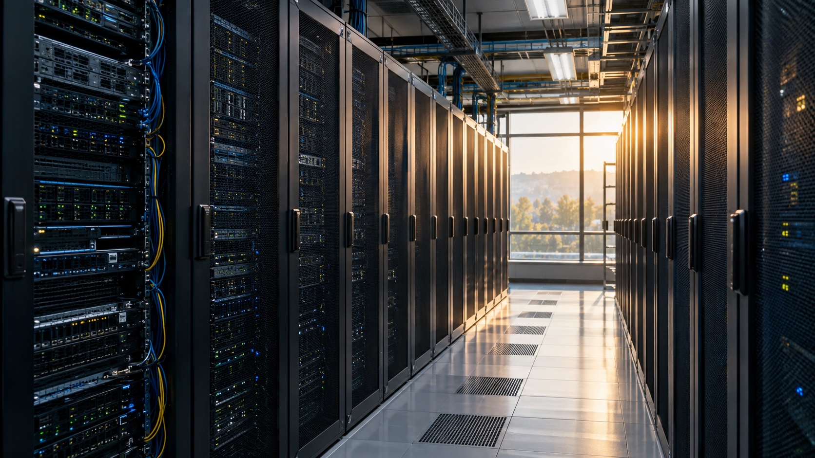 Illustrative contemporary data hall showing the physical infrastructure behind AI investment