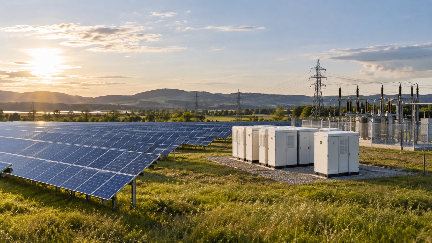 Illustrative solar and battery infrastructure connected to the power grid