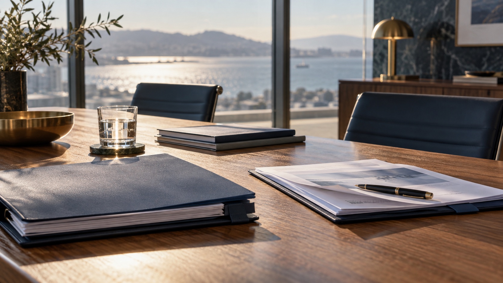 Illustrative organised financial due diligence documents on a meeting table